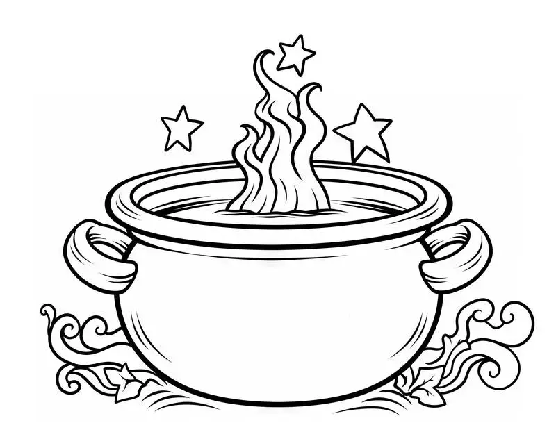 Halloween Witches’ Cauldron Colouring Page for Children