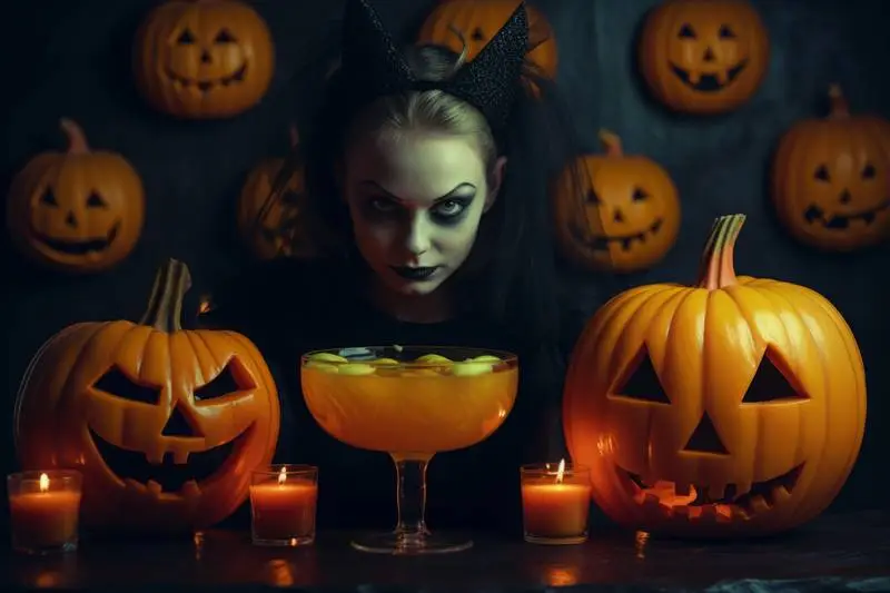 Photo of a Girl Dressed as a Witch at a Halloween Party