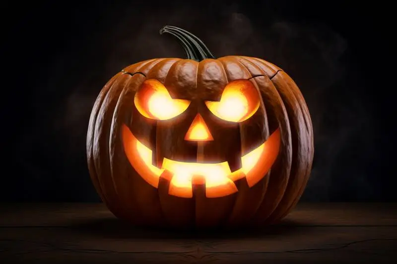 Photo of a Lantern Halloween Light Pumpkin on Black Background