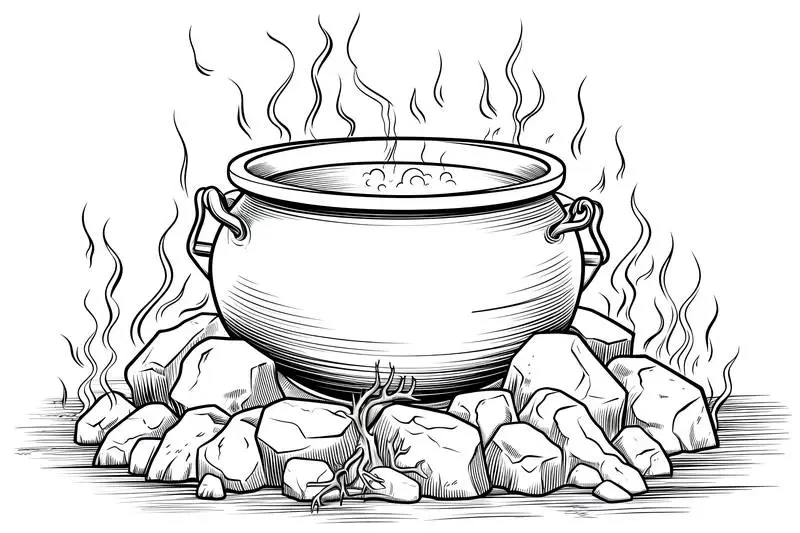 Witch Cauldron Drawing for Children’s Coloring Book