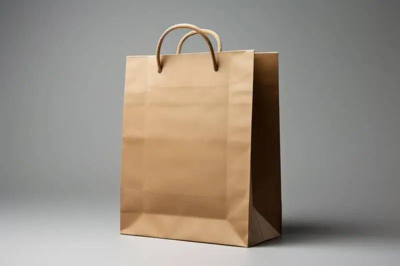 Image of Brown Paper Bag on Grey Background with Shadows