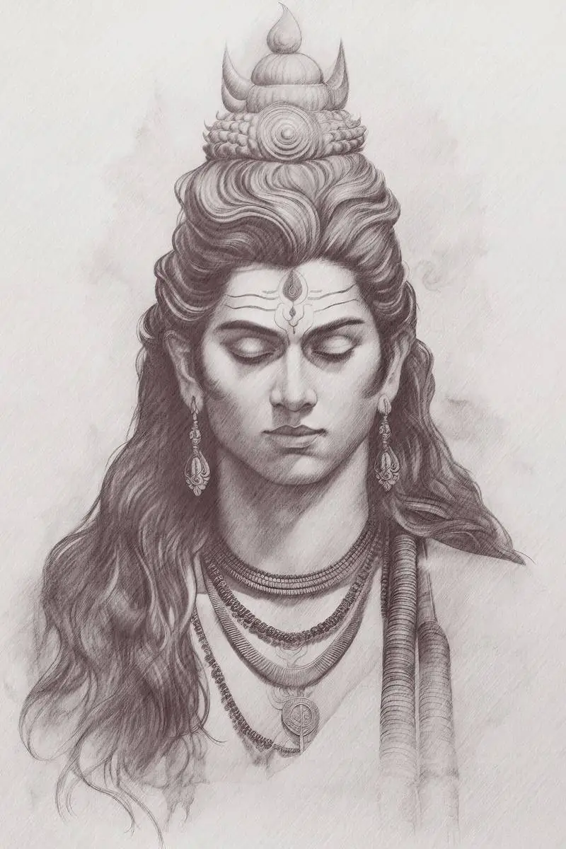Hindu Deity Shiva Pencil Sketch on Paper