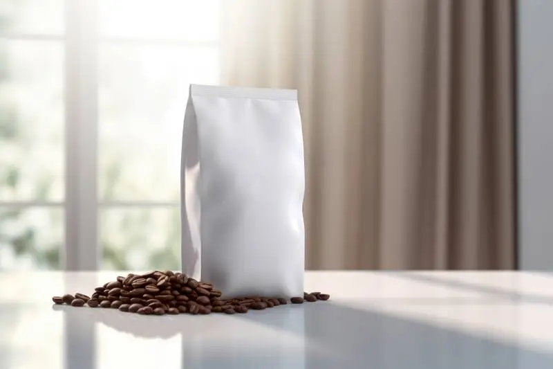Image of White Hermetic Coffee Bag on Elegant Room Background