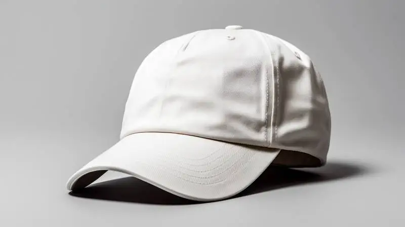 Image of White Cap with Logo on Beige Background with Shadows