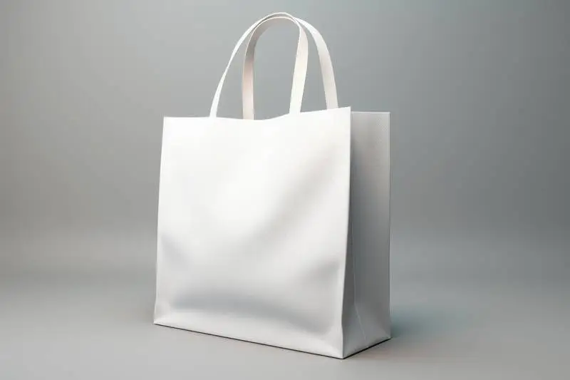 Image of White Tote Bag on Beige Background with Shadows