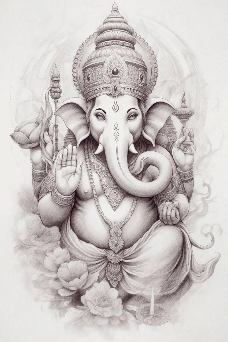 Pencil Sketch of the Hindu God Ganesha