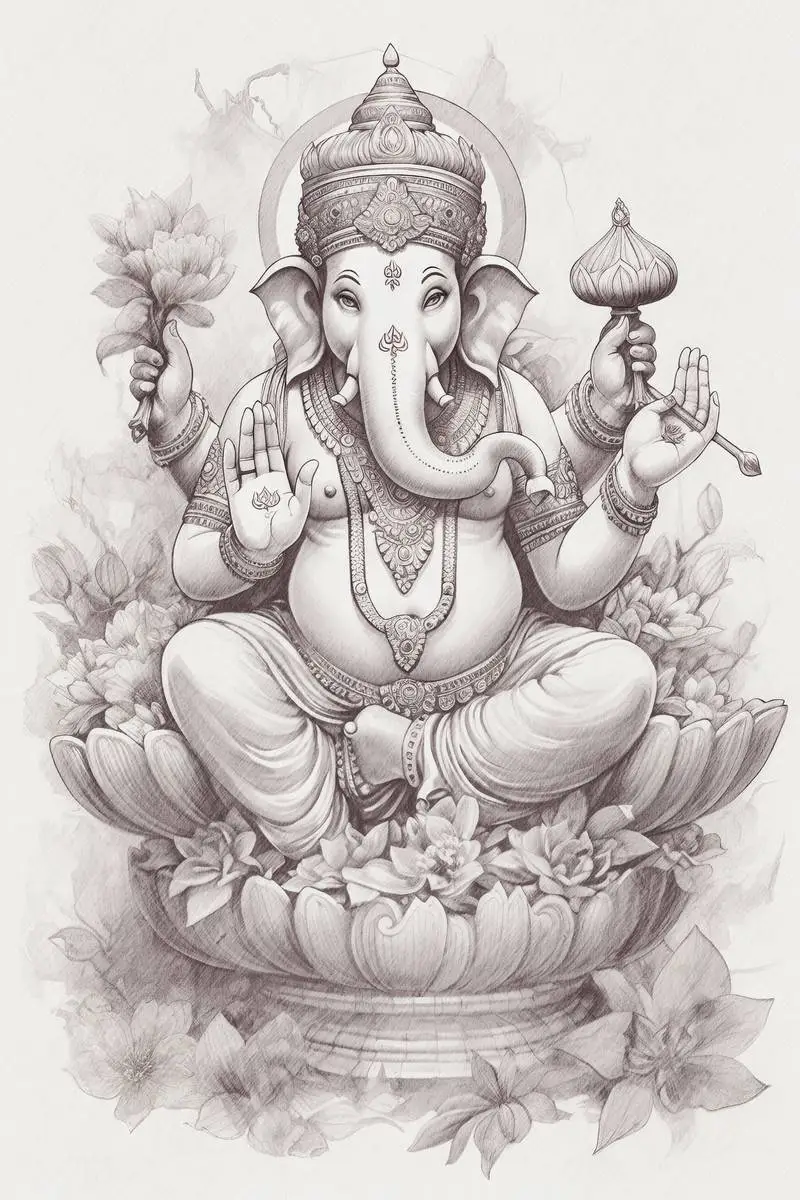 Pencil Drawing of the Hindu God Ganesha