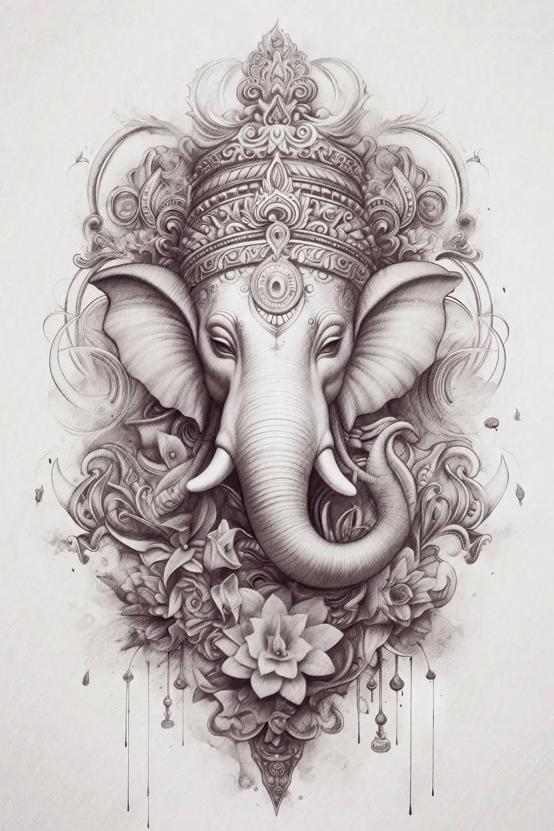 Hindu Deity Ganesha Pencil Sketch on Paper