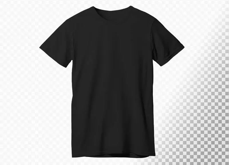 Black Open T-Shirt with Round Neck on Transparent Background