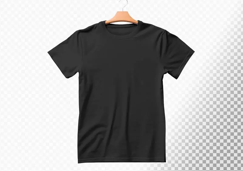 Black T-Shirt with Isolated Hanger on Dark Background