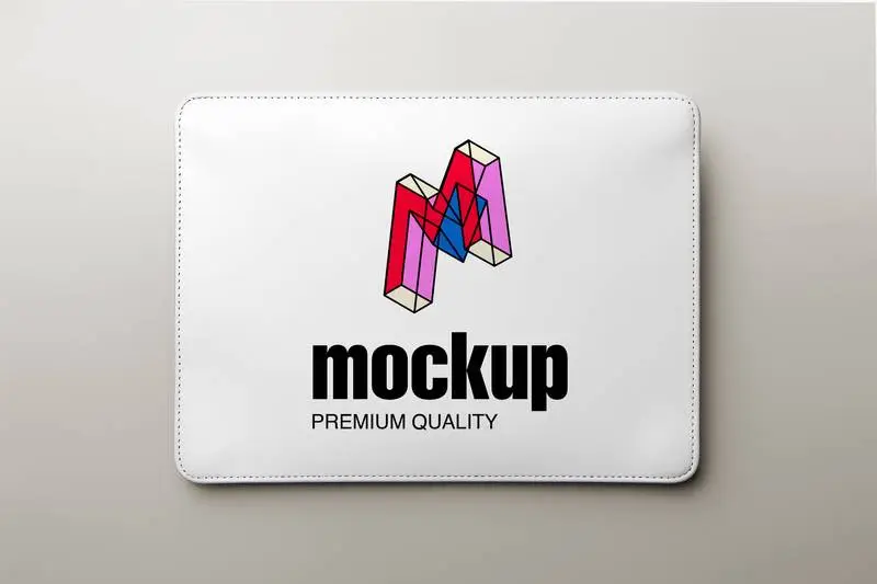Label Mockup on White Rectangular Leather Cover on Light Background