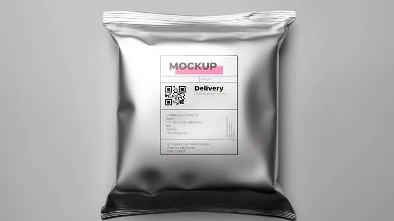 Mockup of Label on Metal Bag to Be Sent on a Grey Background