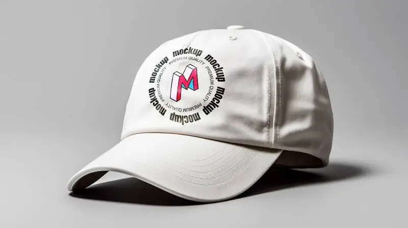Mockup of White Cap with Logo on Beige Background with Shadows