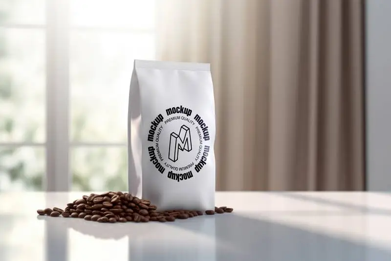 Mockup of White Hermetic Coffee Bag on Elegant Room Background
