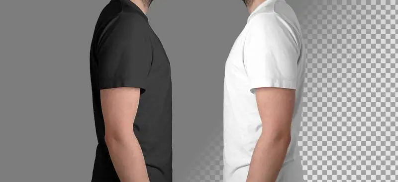 Pack of Isolated Male Model Wearing White and Black T-Shirt Profile Over Transparent Surface