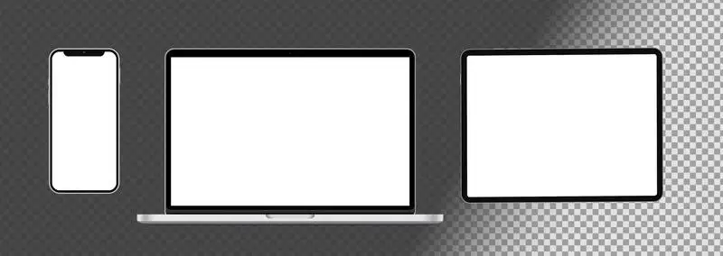Pack of Isolated Tablet, Laptop and Smartphone Over Transparent Surface