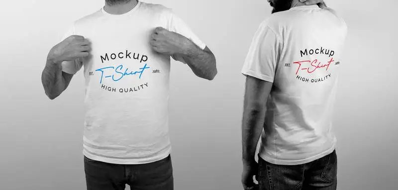 Pack of Mockups of Male Model Wearing White T-Shirt in Black and White