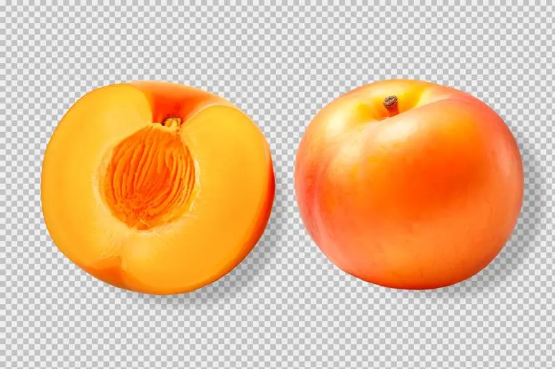 Photo of a Whole and a Halved Apricot Isolated on a Transparent Background
