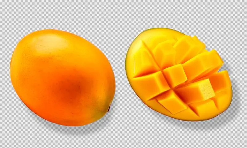Photo of a Whole and a Halved Mango Isolated on a Transparent Background