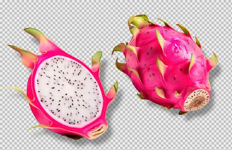 Photo of a Whole and a Halved Pitaya Isolated on a Transparent Background