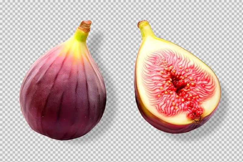 Photo of a Whole and a Halved Figs Isolated on a Transparent Background