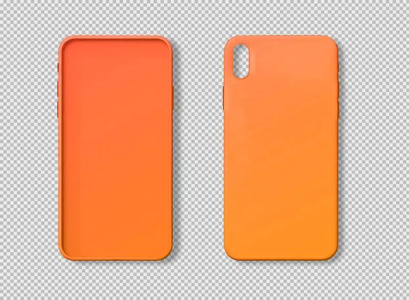 Photo of Bright Orange Smartphone Case from the Front and from the Back Isolated on Transparent Background