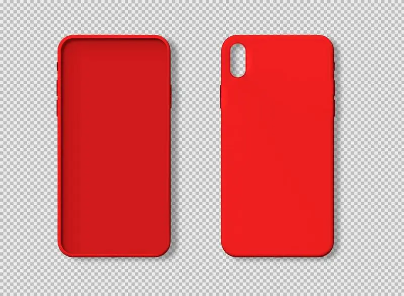 Photo of Red Smartphone Case from the Front and Back Isolated on Transparent Background