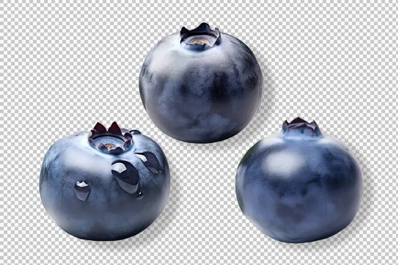 Photo of Three Blueberries Isolated on Transparent Background