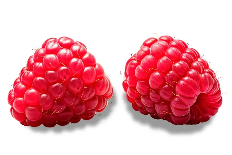 Photo of Two Raspberries Isolated on Transparent Background