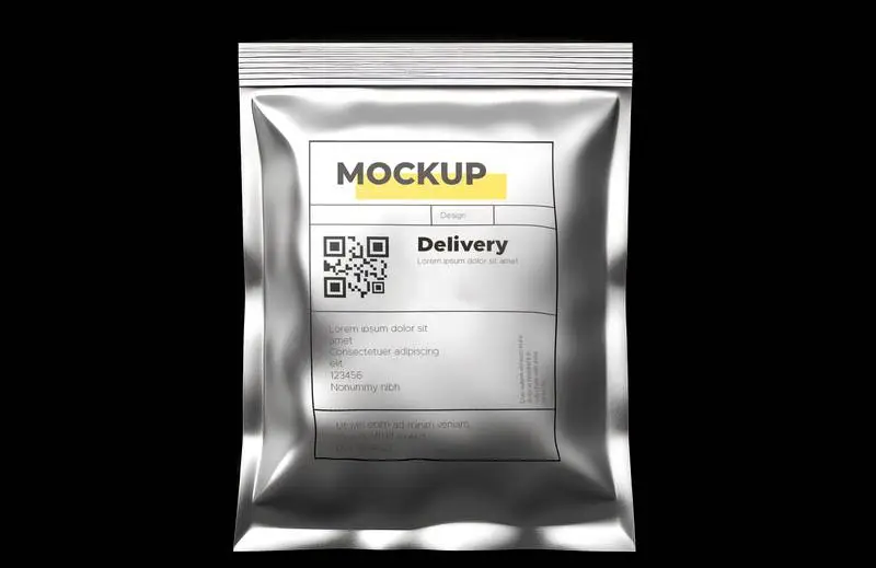 Shipping Bag Label Mockup on Black Background