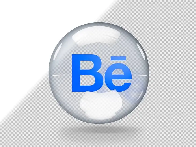 Transparent Glass Bubble with Behance Logo Inside It Isolated on Transparent Background