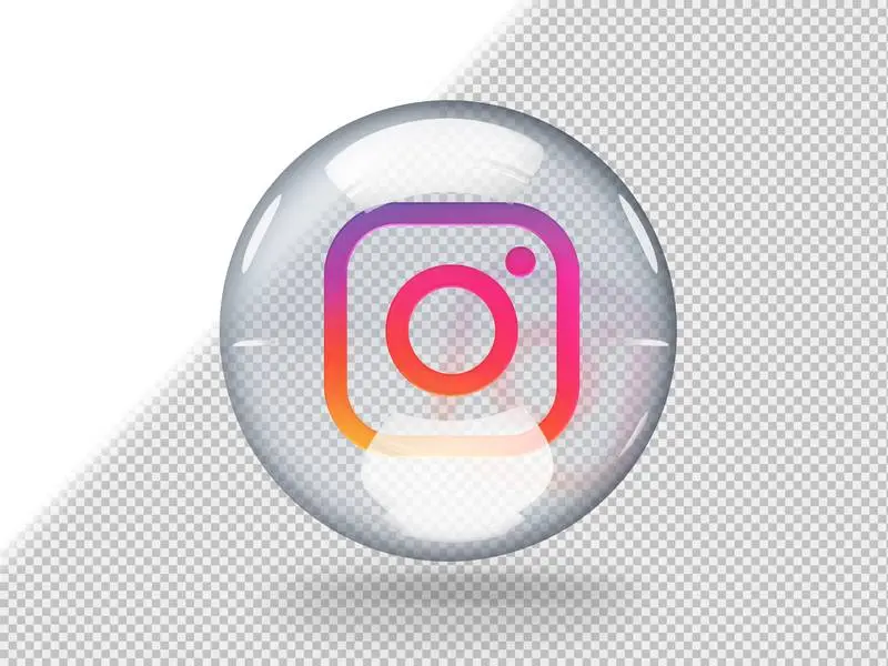 Transparent Glass Bubble with Instagram Logo Inside It Isolated on Transparent Background