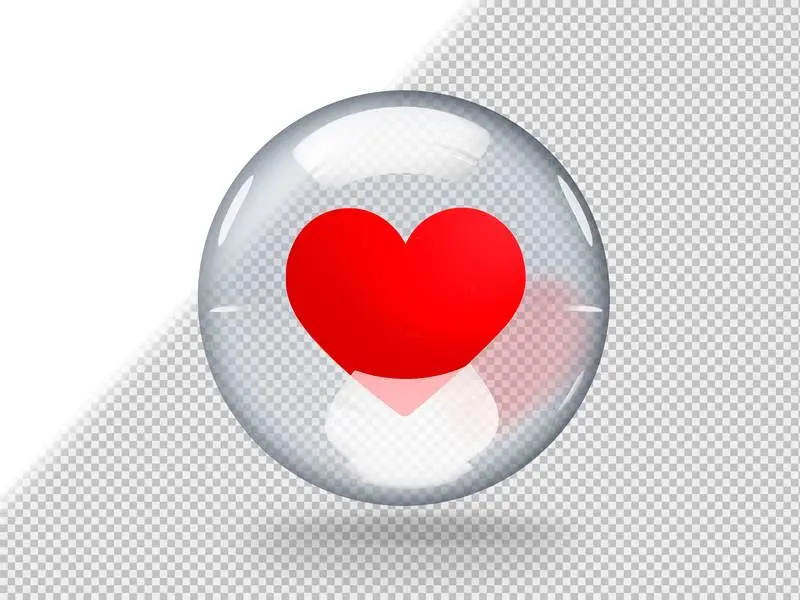Transparent Glass Bubble with Love Icon Inside It Isolated on Transparent Background
