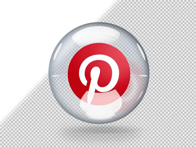 Transparent Glass Bubble with Pinterest Logo Inside It Isolated on Transparent Background