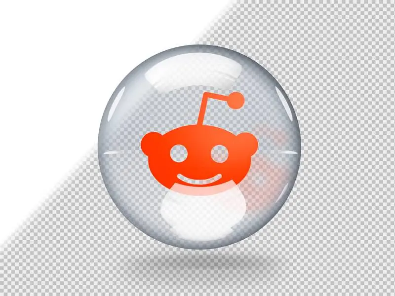 Transparent Glass Bubble with Reddit Logo Inside It Isolated on Transparent Background