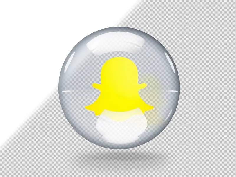 Transparent Glass Bubble with Snapchat Logo Inside It Isolated on Transparent Background