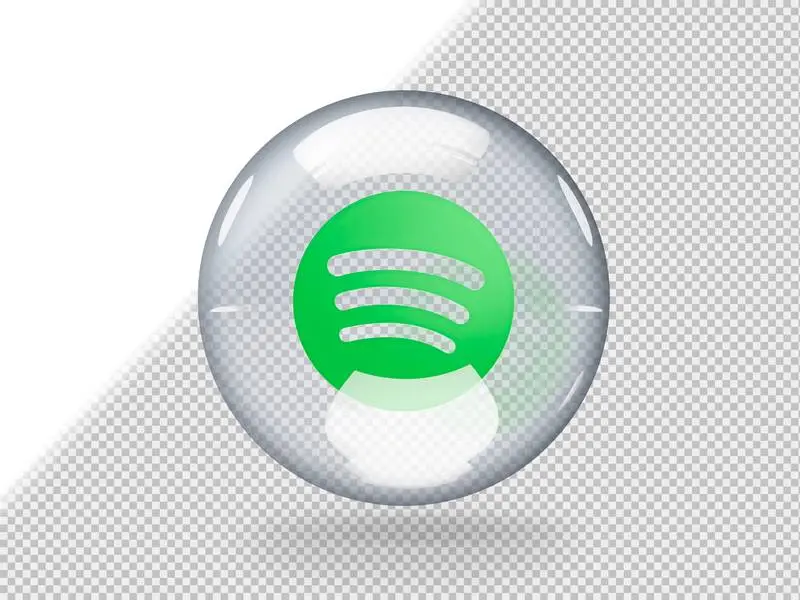 Transparent Glass Bubble with Spotify Logo Inside It Isolated on Transparent Background