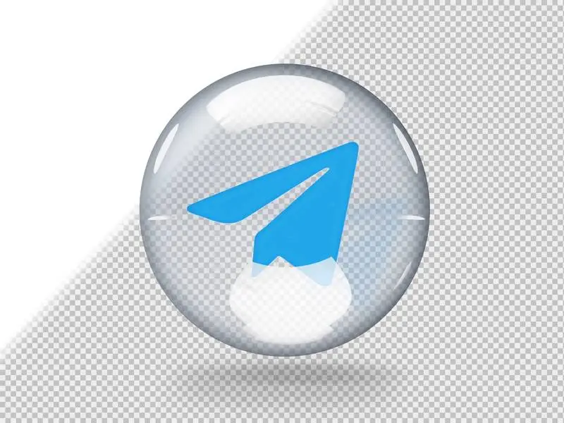 Transparent Glass Bubble with Telegram Logo Inside It Isolated on Transparent Background