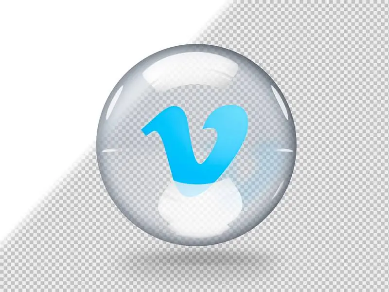 Transparent Glass Bubble with Vimeo Logo Inside It Isolated on Transparent Background