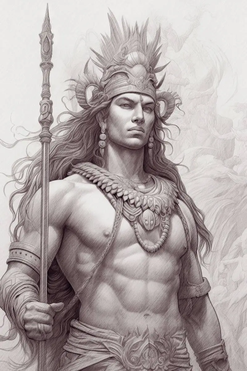 Hindi God Rama Pencil Sketch on Paper