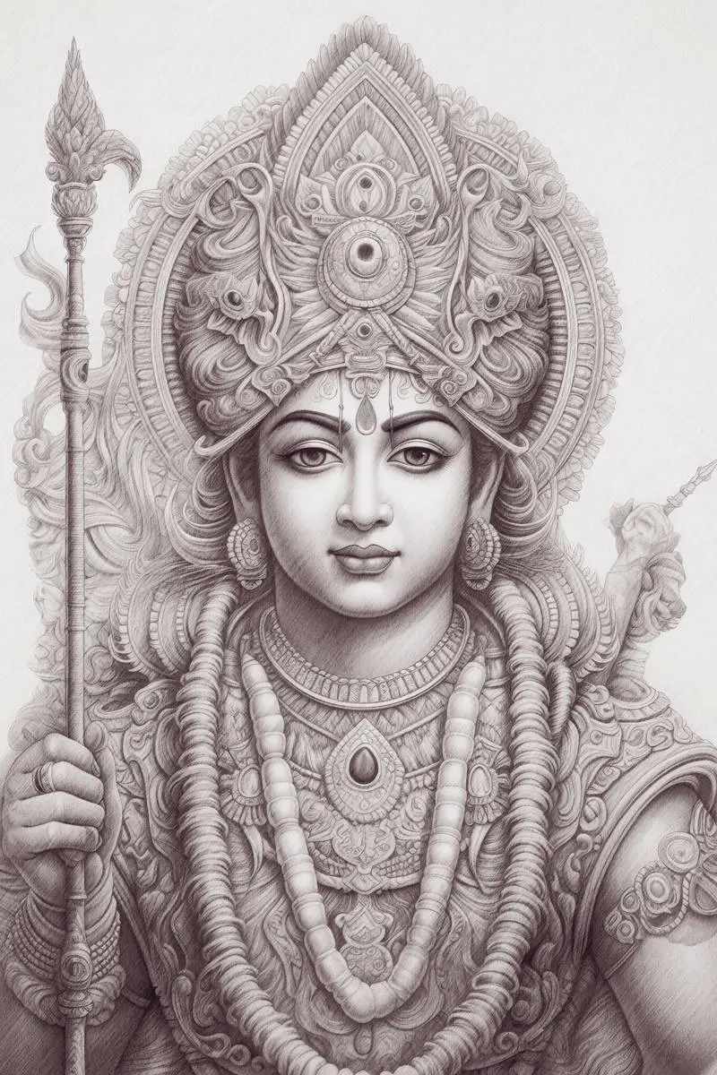 Hindi God Rama Realistic Pencil Drawing