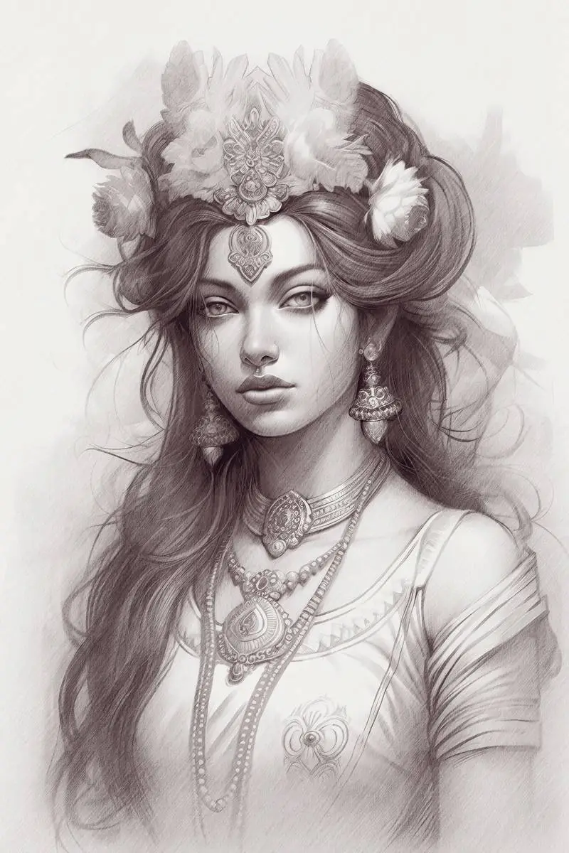 Pencil Sketch of the Hindu Goddess Lakshmi