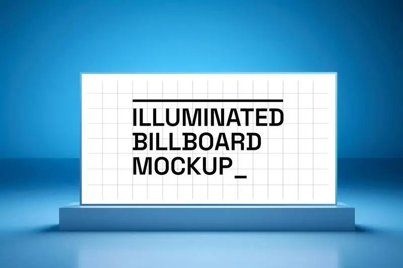 Mockup of an Illuminated Poster Advertisement on a Blue Background