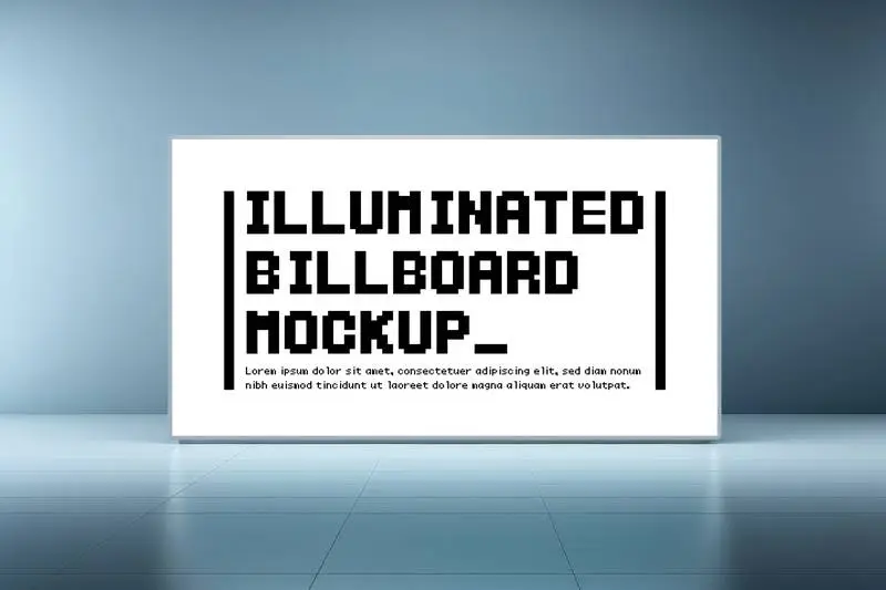 Mockup of an illuminated advertisement on a blue background