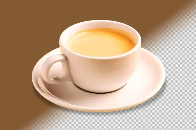 Minimalist Photo of a White Coffee Cup with Saucer Isolated on a Transparent Background