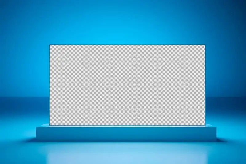 Photo of a Large-Format Screen in a Blue Scene with Transparent Surface