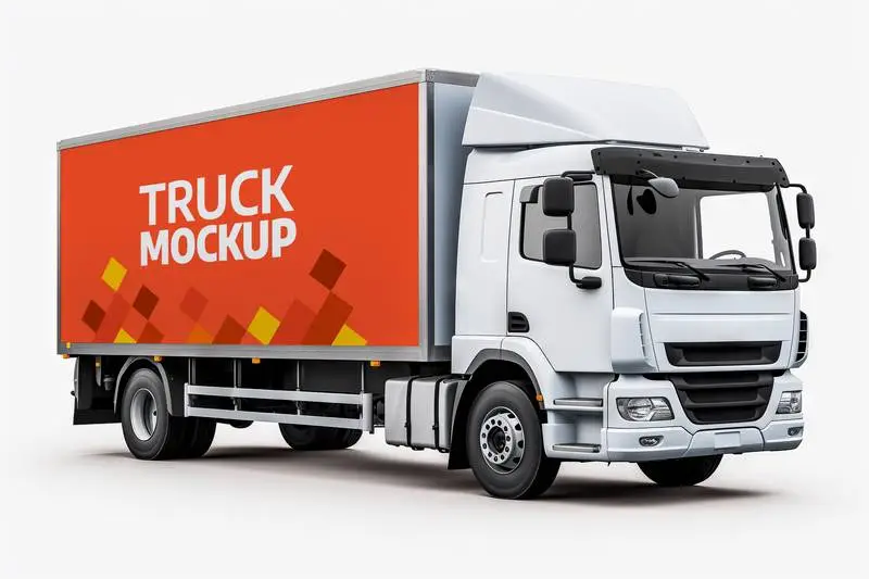 Realistic Truck Mockup on White Background