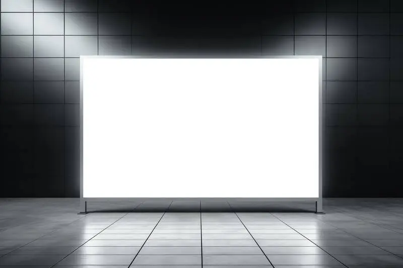 Image of an Illuminated Billboard with Metal Frame in an Elegant Brutalist Room
