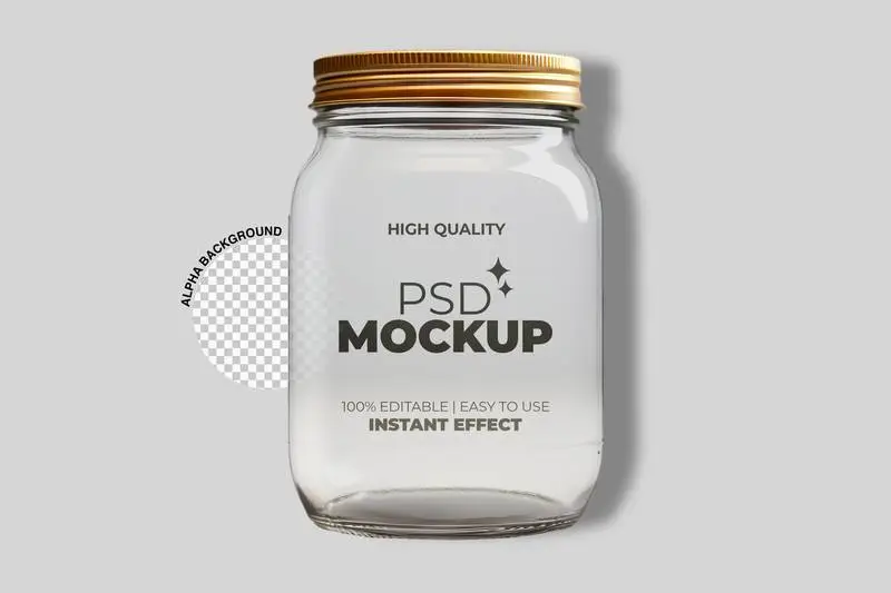 Label Mockup on Glass Jar on Transparent Background