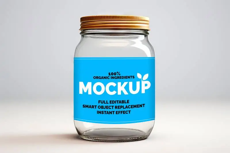 Label Mockup on Glass Jar on Grey Background